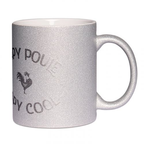 Mug à paillettes gris Papy poule Papy cool