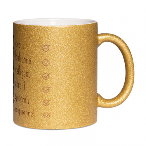 Mug à paillettes Les qualités du Maître jaune