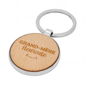 Porte-clés rond en bois Grand-mère Heureuse