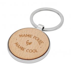 Porte-clés rond en bois Mamie Poule / Cool