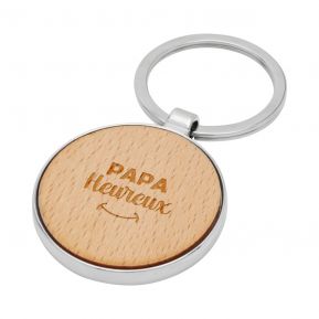 Porte-clés rond en bois Papa Heureux