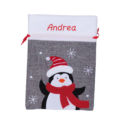 pochette de noël grise brodée pingouin