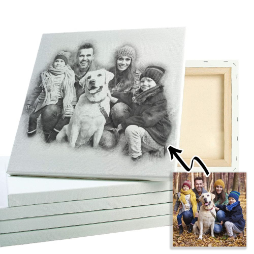 Toile famille portrait fusain