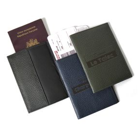 Protège passeport cuir gravé 2 lignes encadrées