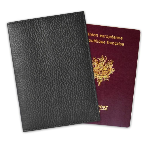 Protège passeport cuir gravé prénom noir