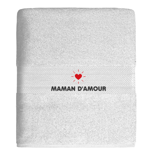 Serviette blanche brodée maman d'amour