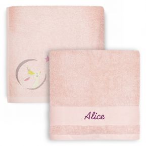 Serviette enfant brodée 70 x 140 cm - Lapin Rose