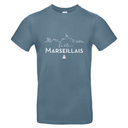 T-shirt bleu stone Fier d'être Marseillais