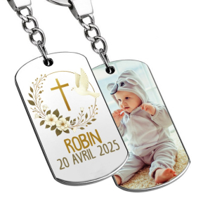 Porte-clés personnalisé avec photo imprimée Croix et colombe Porte-clés personnalisé avec photo imprimée Croix et colombe