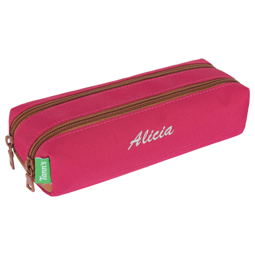 Trousse double Tann's brodée au prénom - Fuchsia