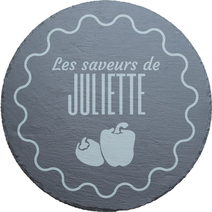 Plateau rond en ardoise gravé