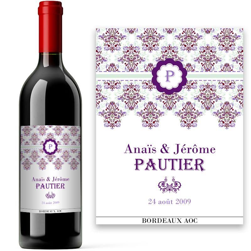 Bouteille avec étiquette personnalisée baroque