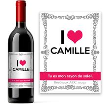 Bouteille de vin I love U personnalisée