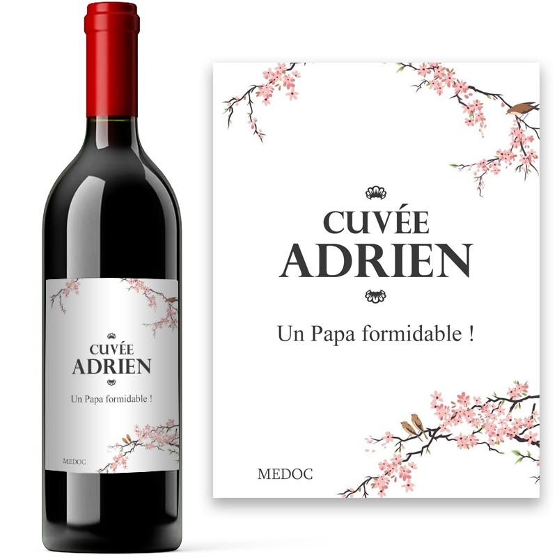 Bouteille de bordeaux avec étiquette japonisante