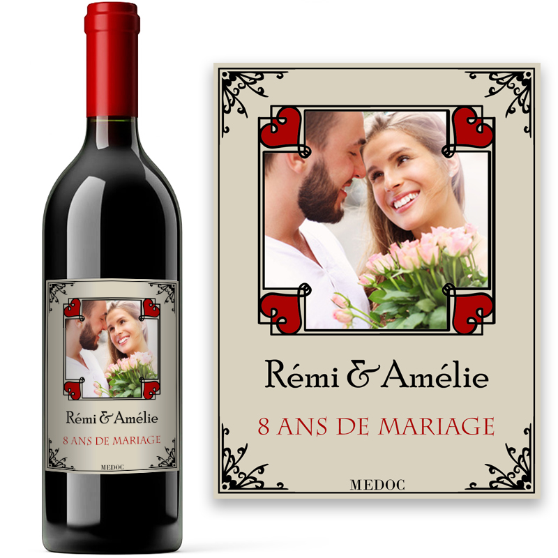 Bouteille avec étiquette photo romantique