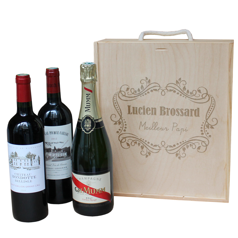 coffret vin et champagne fleurs 3 bouteilles 