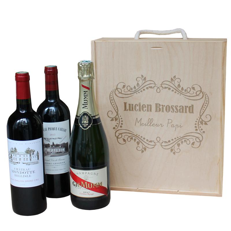 coffret vin et champagne fleurs 3 bouteilles 