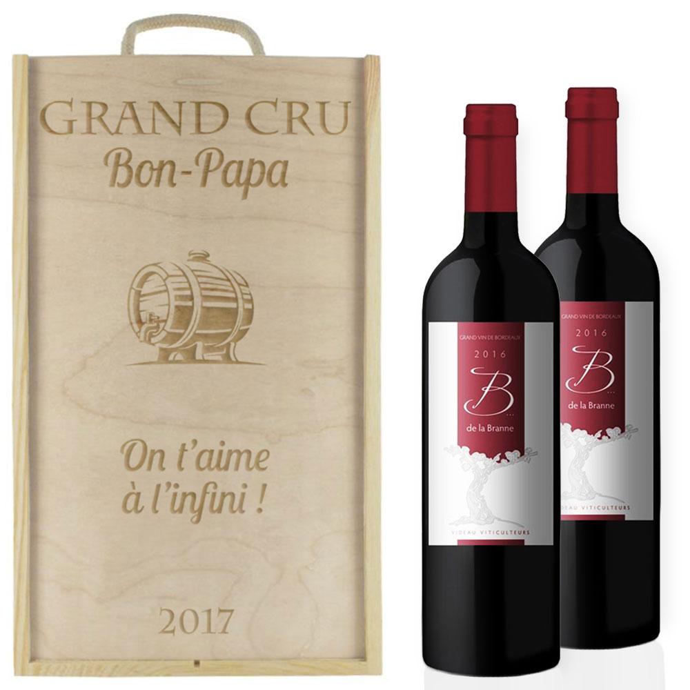 Caisse à vin 2 bouteilles classique personnalisé 