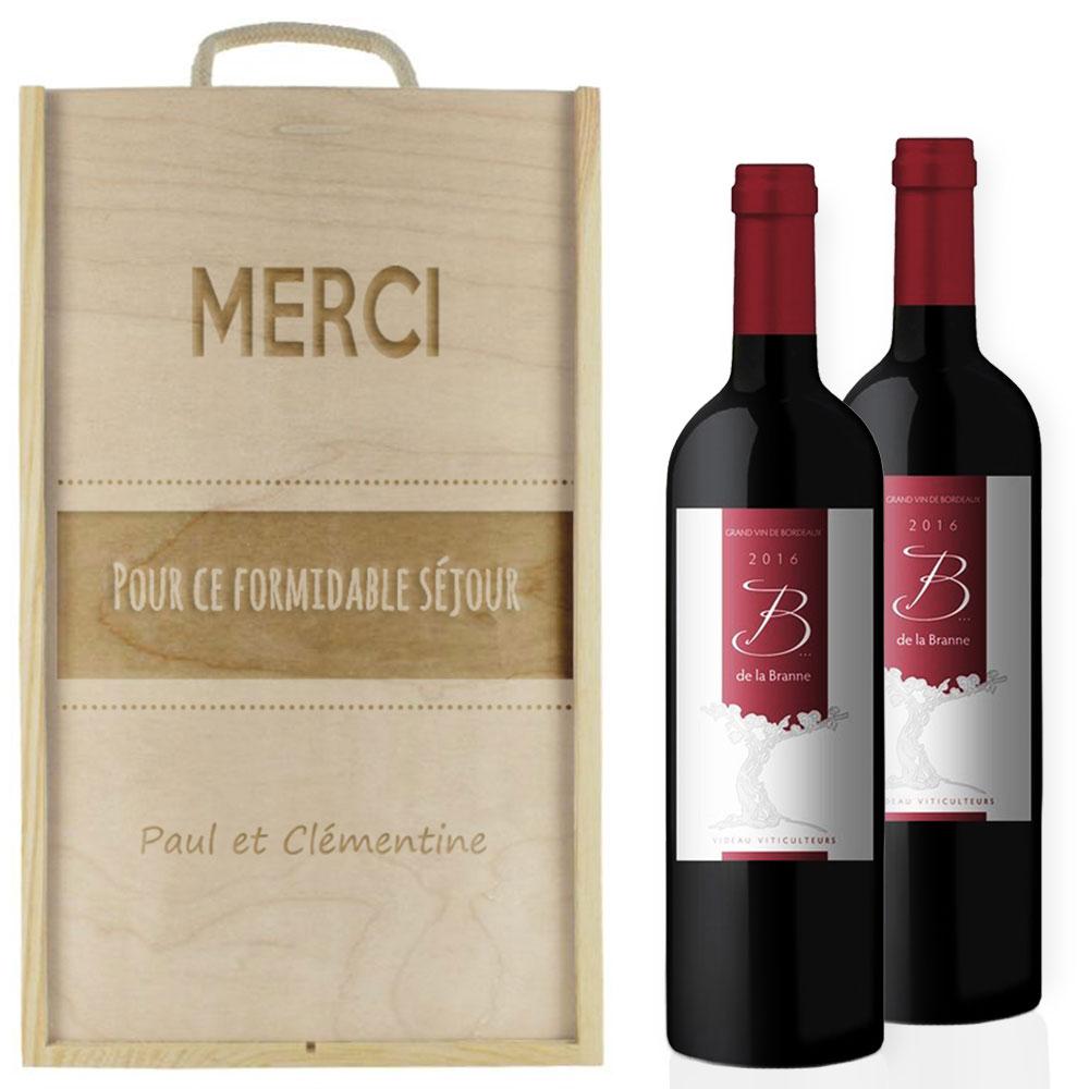Caisse à vin 2 bouteilles graphique gravée