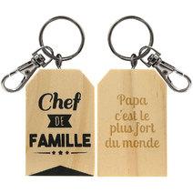 Porte-clés en bois Chef de famille gravé