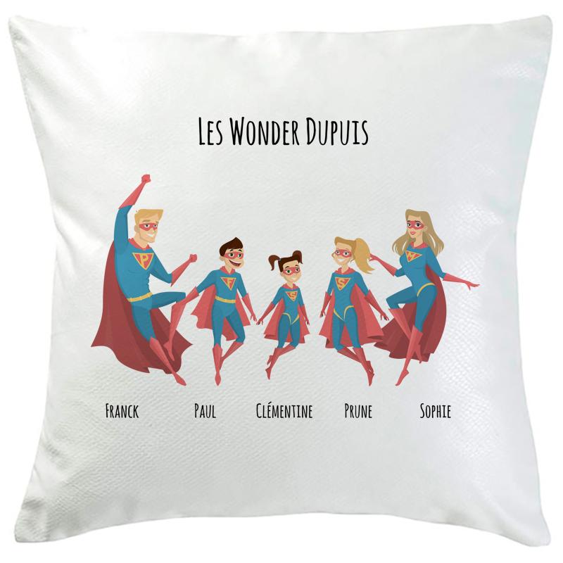 Coussin super famille 5 personnes personnalisé