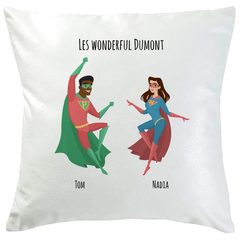 Coussin super maman super papa personnalisé