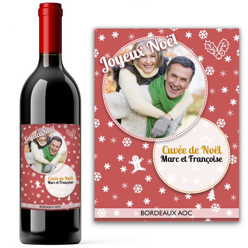 Bouteille de vin de Noël avec photo
