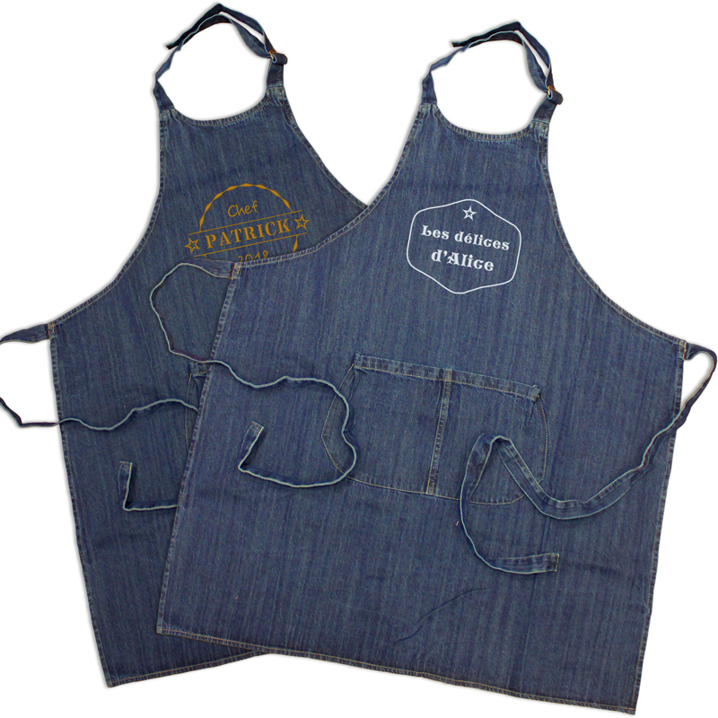 Tablier denim personnalisé label