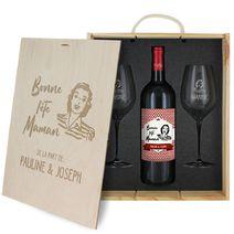 Caisse à vin 3 pièces gravée Fête des Mères