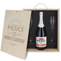 Caisse à Champagne 3 pièces gravée Merci