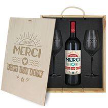 Caisse à vin 3 pièces gravée Merci