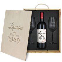 Caisse à vin 3 pièces gravée Anniversaire