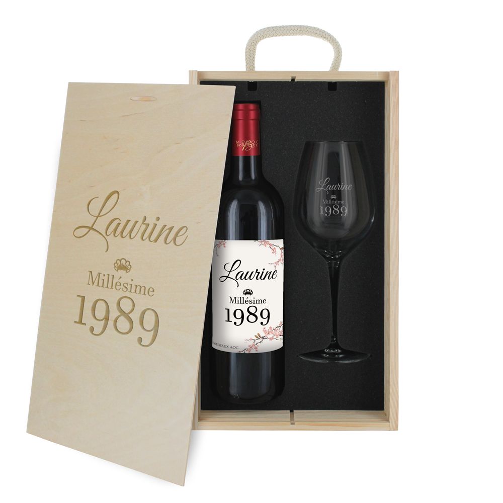 Caisse vin 2 pièces gravée anniversaire
