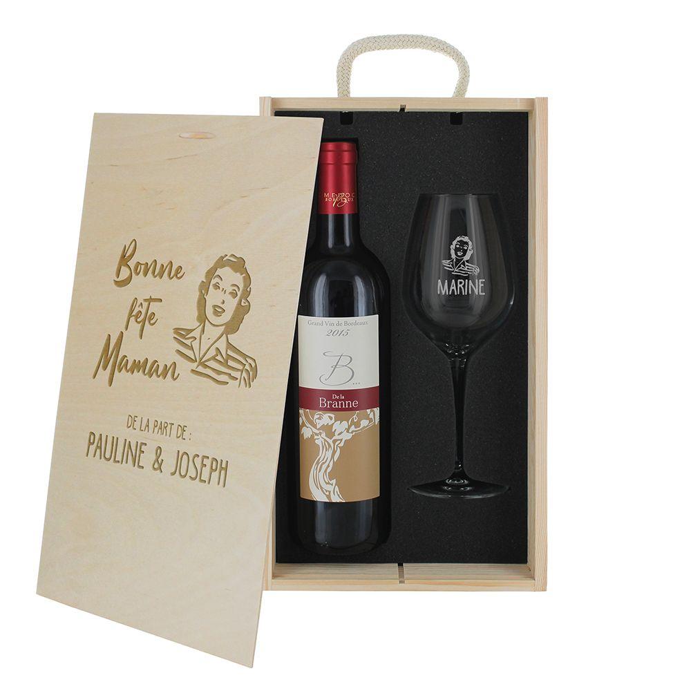 Caisse vin 2 pièces gravée Fête des Mères