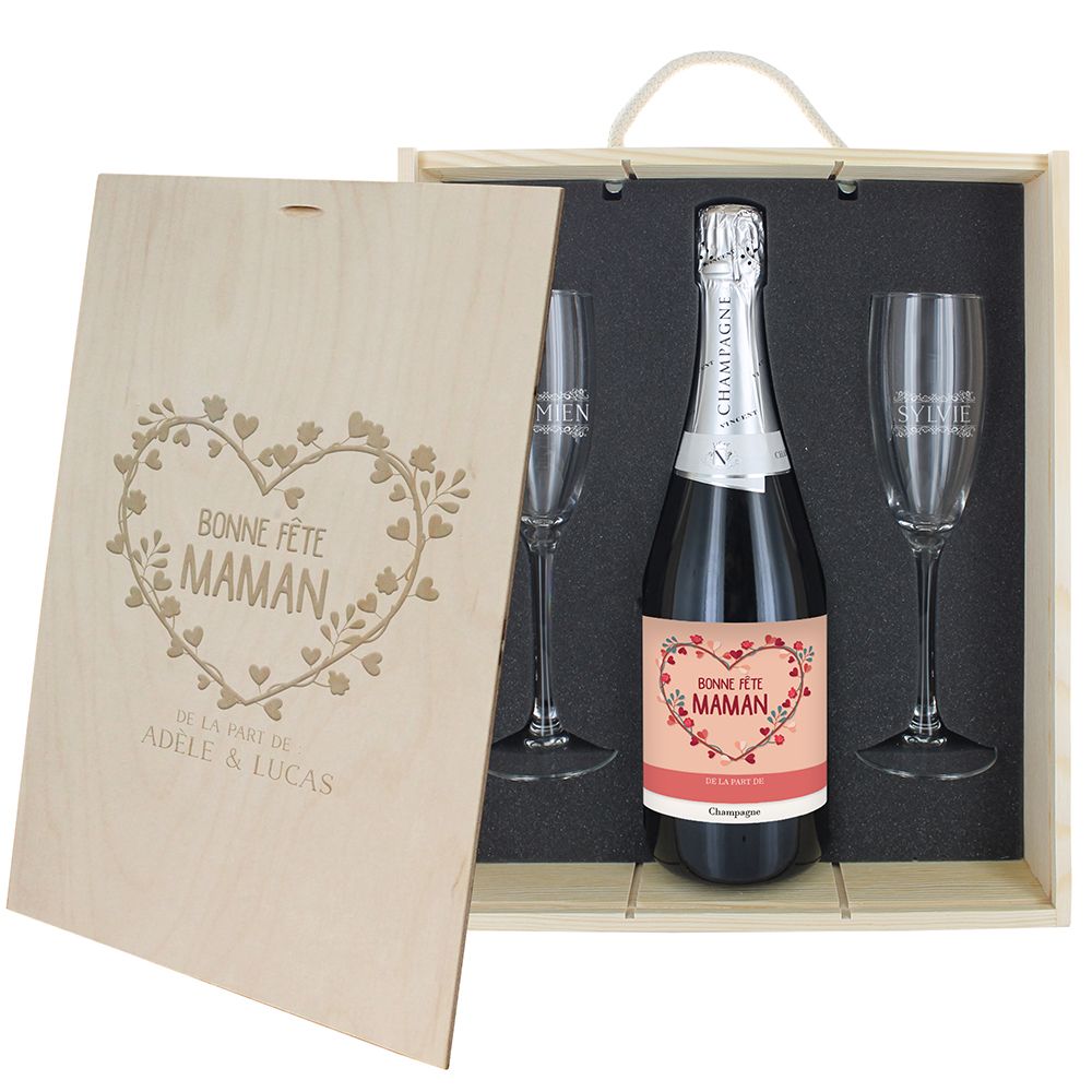 Caisse Champagne 3 pièces gravée Maman