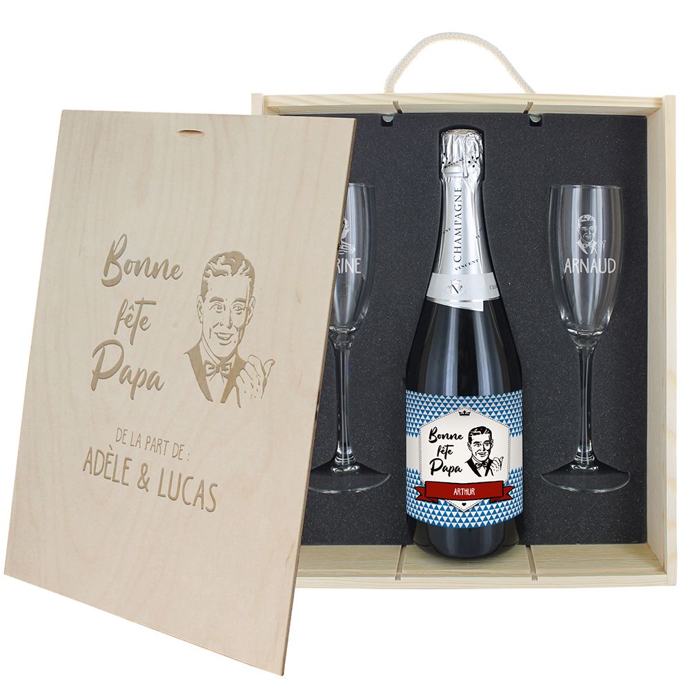 Caisse Champagne 3 pièces personnalisée Fête des Pères