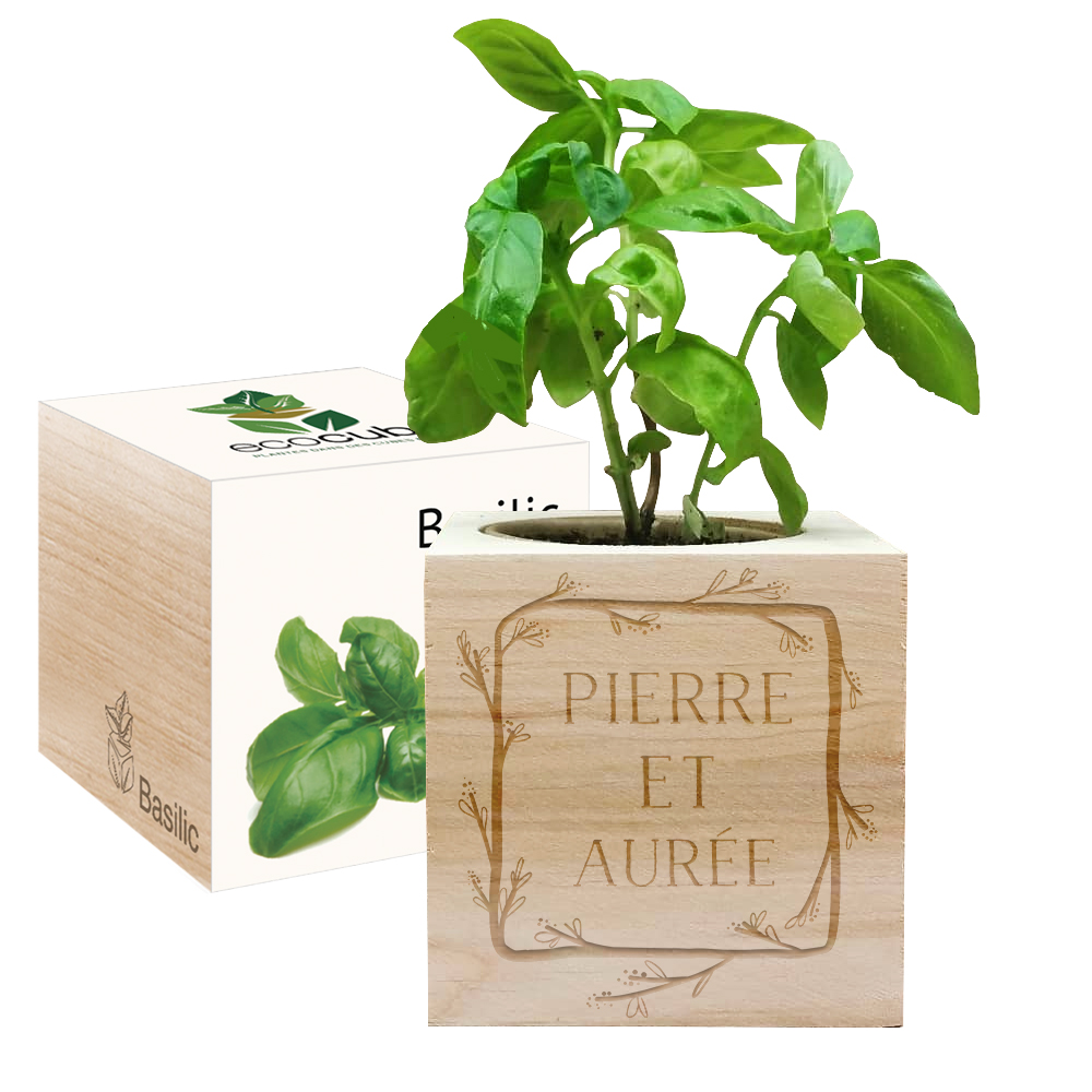 EcoCube cadre fleurs gravé