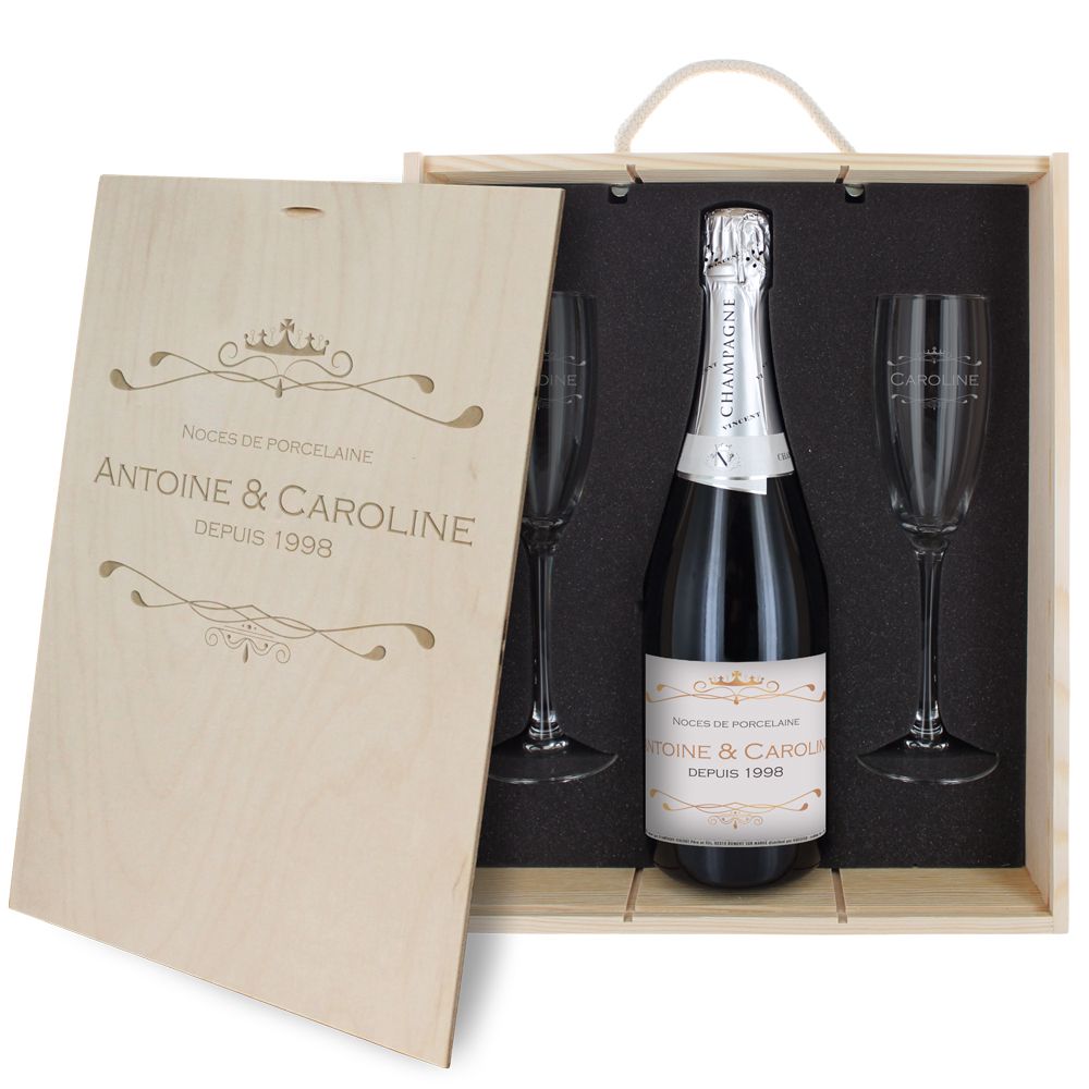 Caisse Champagne 3 pièces gravée Royale