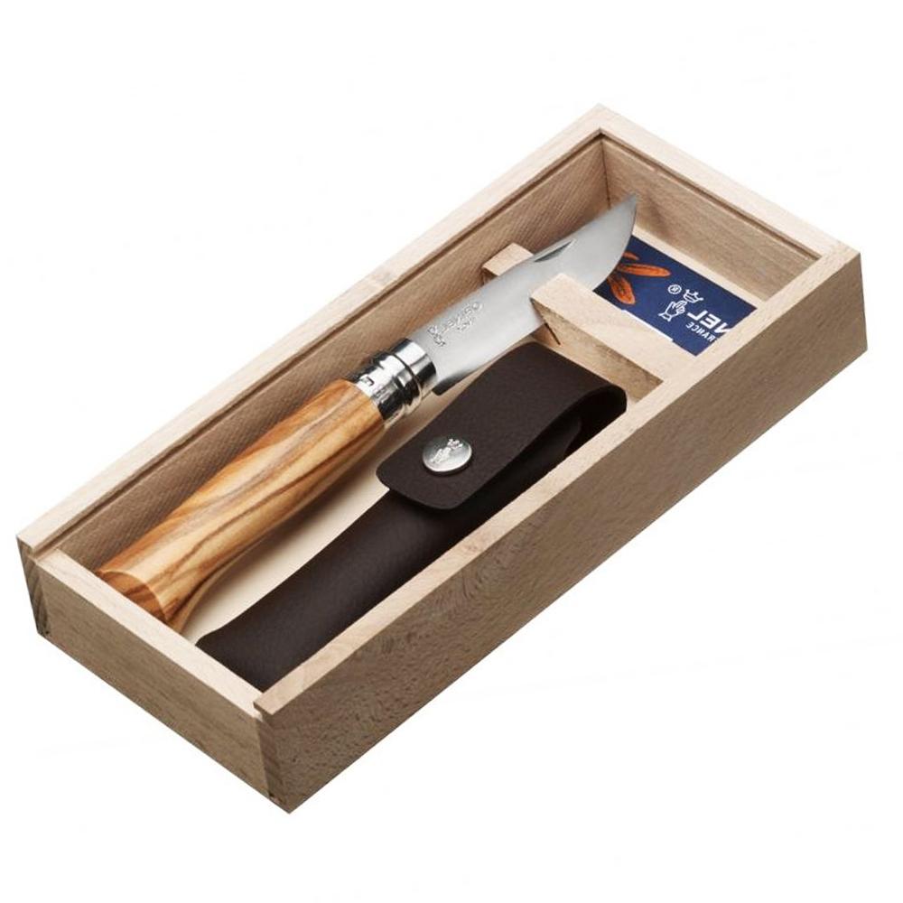 Coffret couteau Opinel n°8 manche en Olivier personnalisé