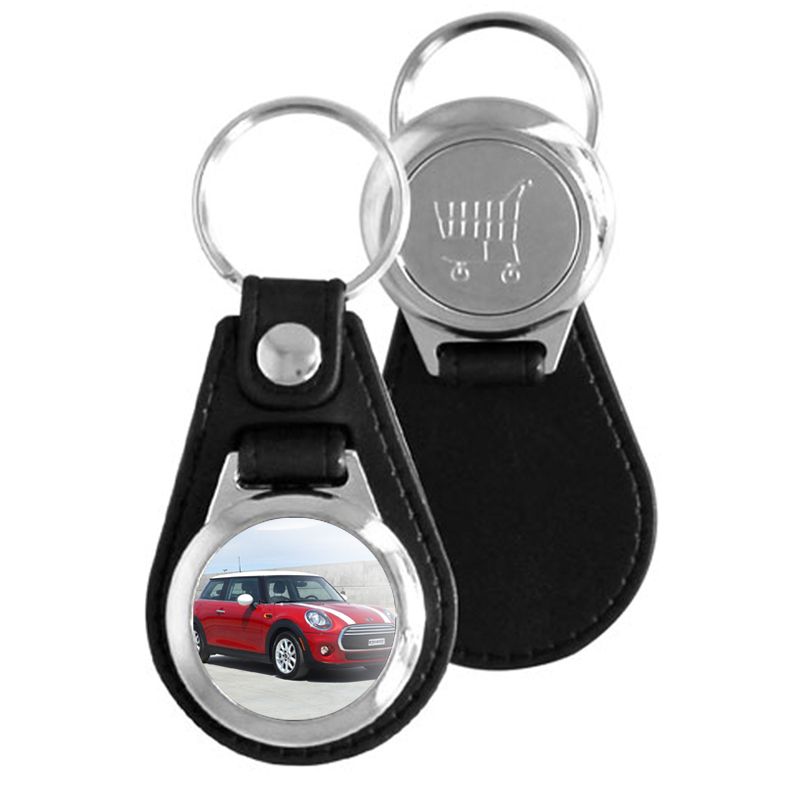 Porte-clés simili cuir personnalisé photo avec jeton de caddie