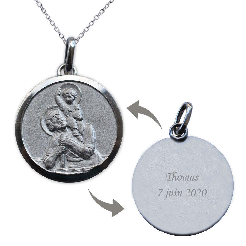 Médaille St Christophe en argent massif prénom
