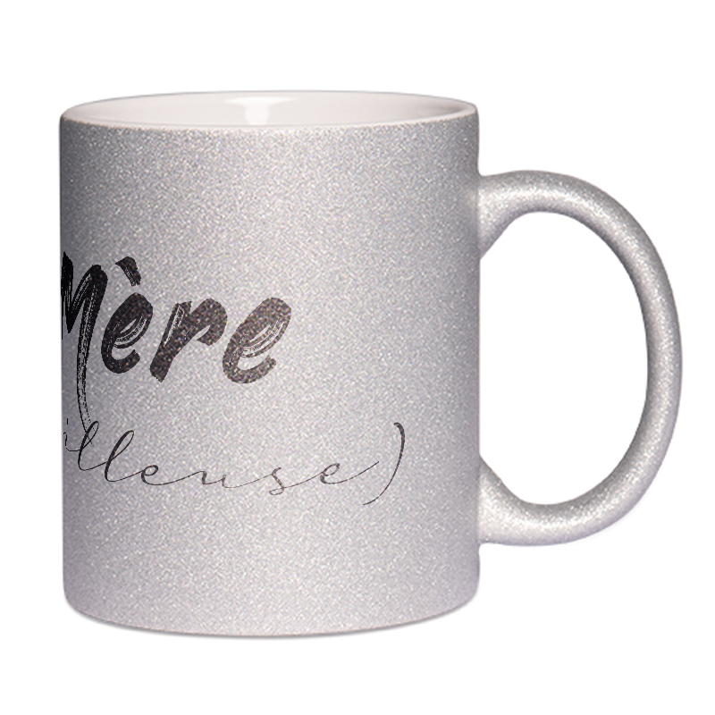 Mug à paillettes argenté Mère (veilleuse)