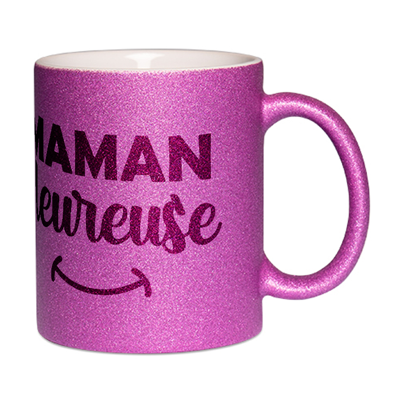 Mug à paillettes violet Maman heureuse