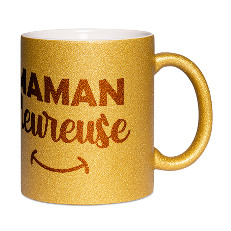 Mug à paillettes doré Maman heureuse