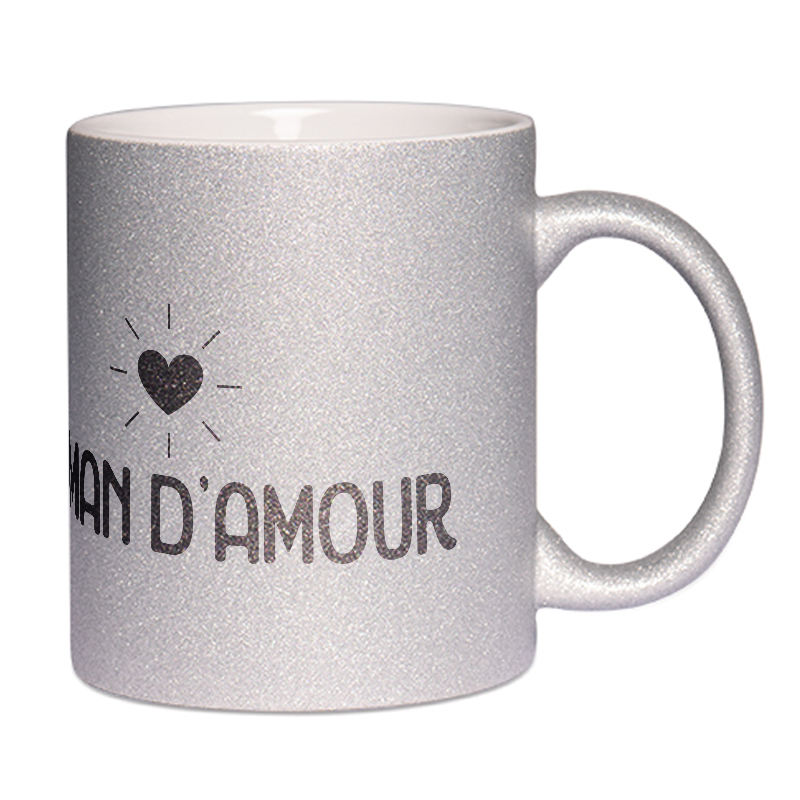 Mug à paillettes argenté Maman d'amour