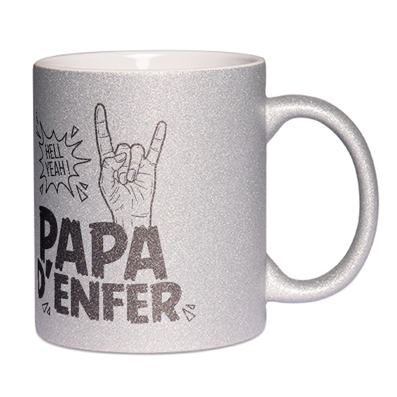 Mug à paillettes argenté papa d'enfer