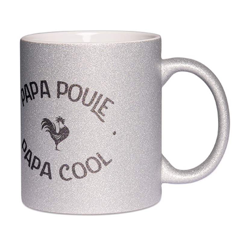 Mug à paillettes argenté papa poule cool