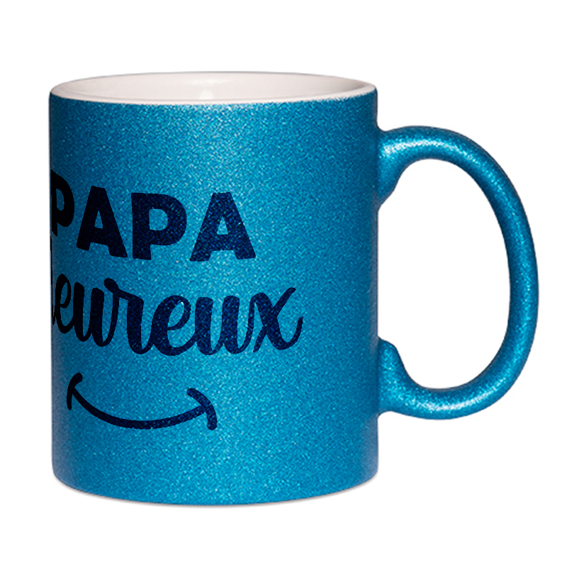 Mug à paillettes bleu papa heureux