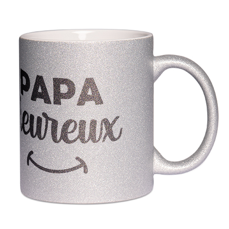 Mug à paillettes argenté papa heureux