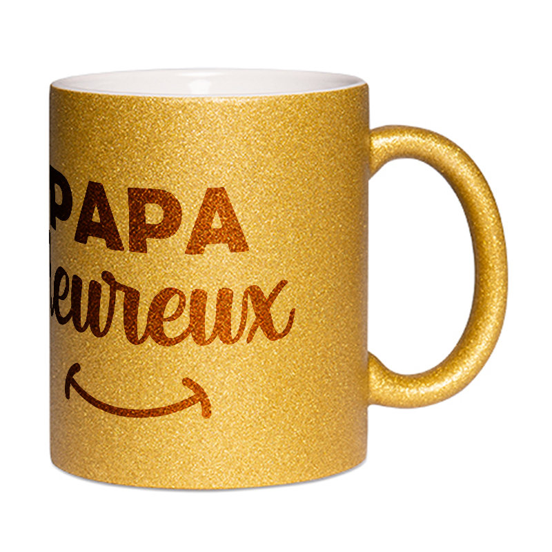 Mug à paillettes doré papa heureux